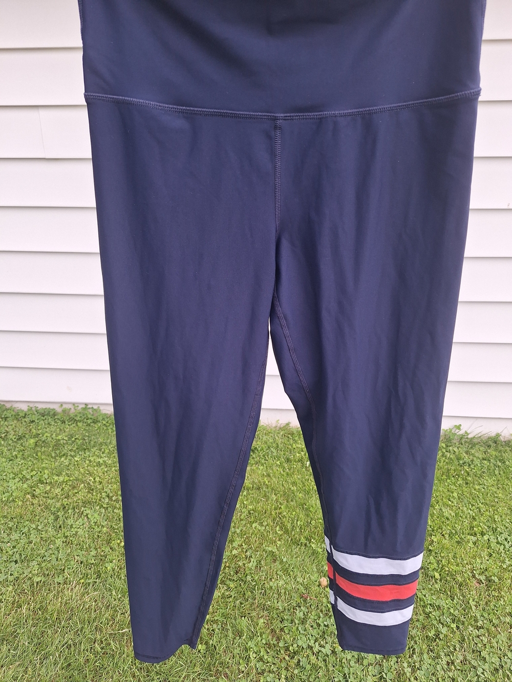 aerie Navy Leggings with Red and White Stripe Accent